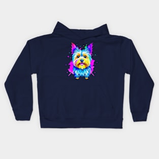 Colorful Yorkshire Terrier Splatter Art - Miniature Majesty Kids Hoodie